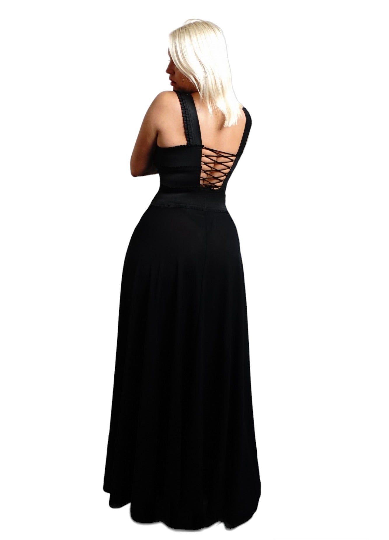 #1001 - Robe Longue Noire Avec Lacets